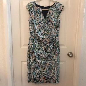 Adrianna Papell Sz 8 floral print gathered sheath